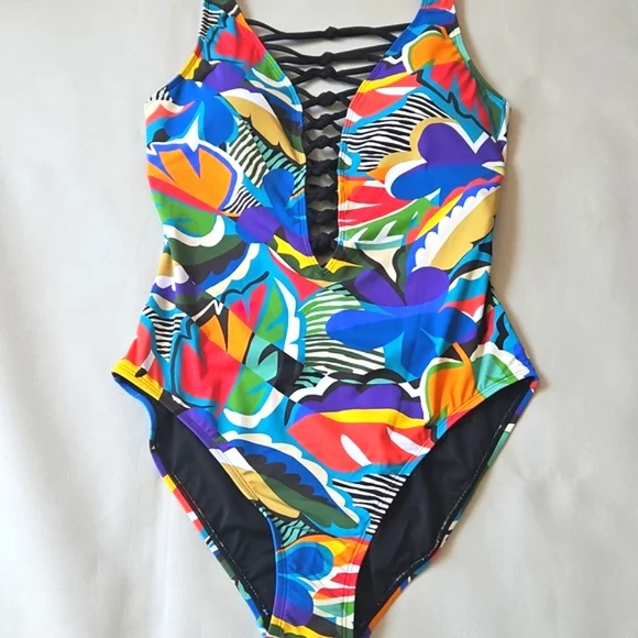 NWT! Bleu by Rod Beattie The Mix Lace Down One Piece Swimsuit - Picture 4 of 16